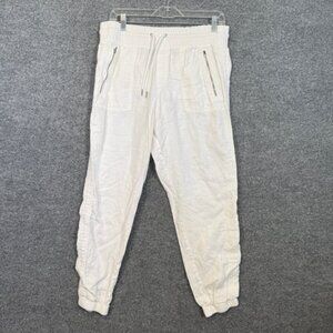 Athleta Cabo Linen Jogger Pants Womens 10 White Drawstring Stretch Waist Pockets